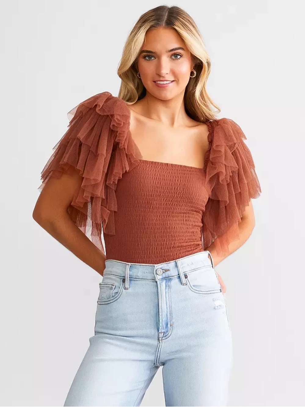 Free People Caldera Brown Kill The Lights Tulle Bodysuit Size Medium NWT